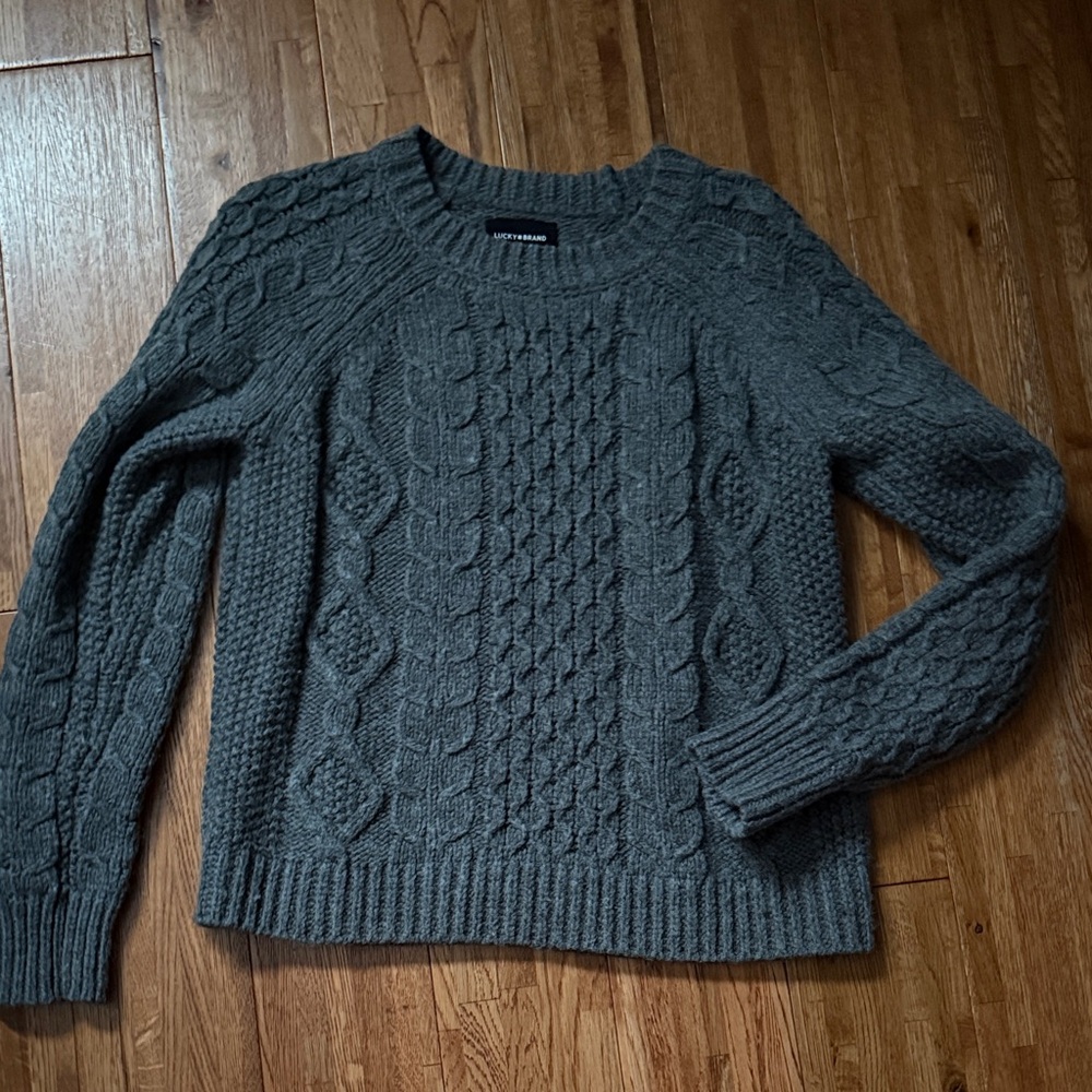 Lucky Brand Charcoal Cable Knit Crewneck Sweater